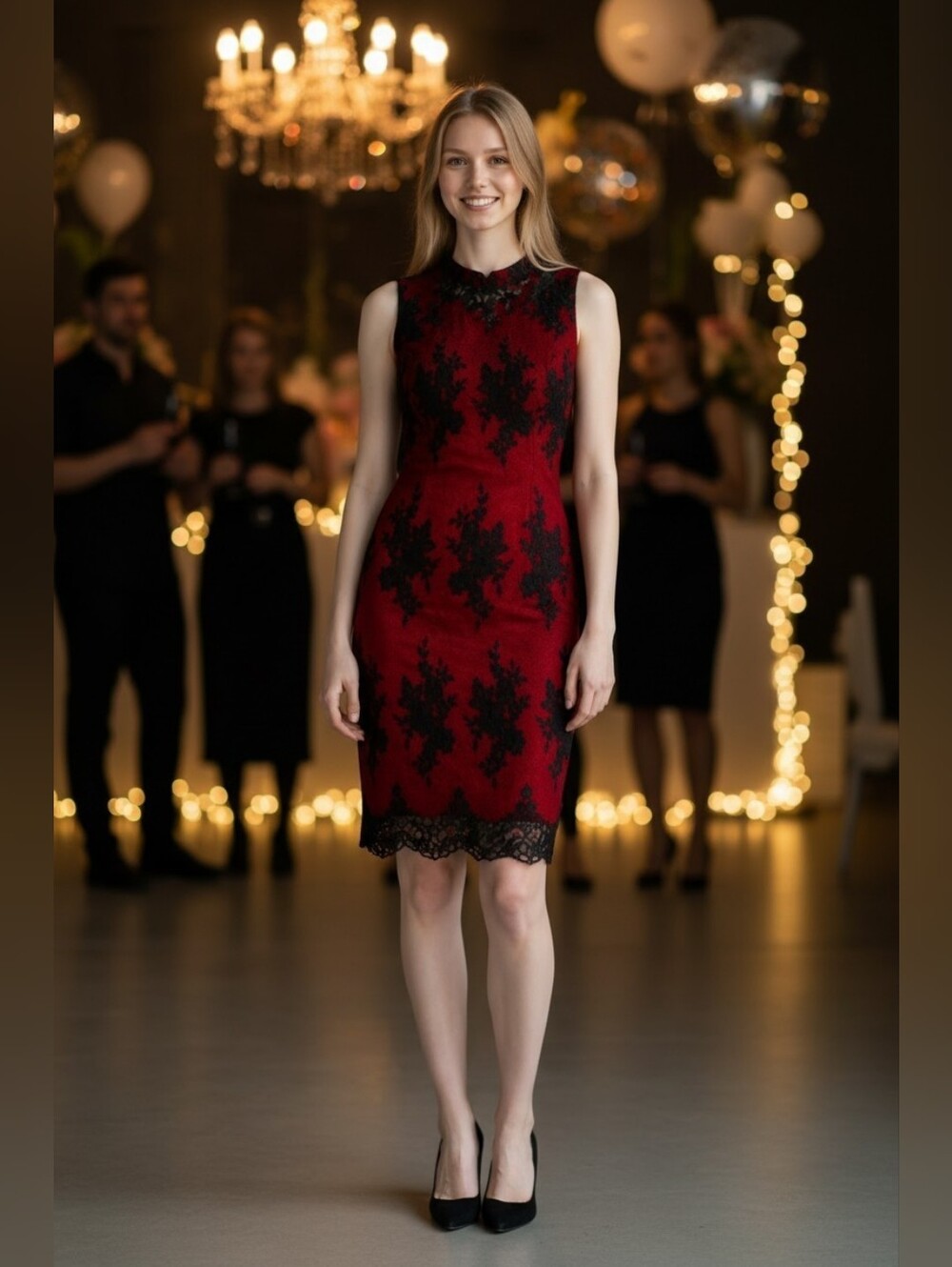 Fraiche Red and Black Lace Sleeveless Dress